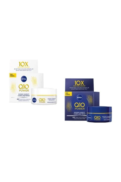 NIVEA Q10 Power Kırışık Karşıtı Gündüz Bakım Kremi + Q10 Power Kırışık Karşıtı Gece Bakım Kremi 50 Ml