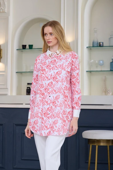 ÇİNİ DESENLİ KREP GÖMLEK - 4