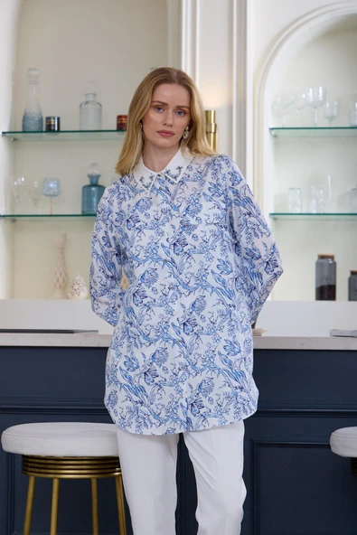 ÇİNİ DESENLİ KREP GÖMLEK