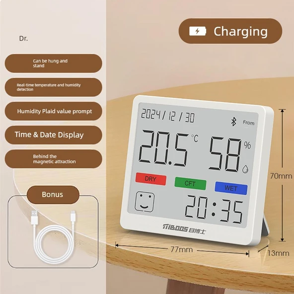 Dijital Termometre Higrometre - Manyetik Pro Şarjlı Model - 1