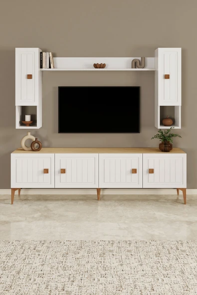 Happylife Furniture Design  %100 Mdf Tv Ünitesi 180 Cm Desenli Dolaplı Raflı Tv Ünitesi - 4