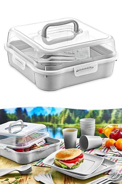 Tilbe Home 6 Kişilik Piknik Seti - Çantalı Piknik Seti 25 Parça Piknik Organizer Kamp Gray Piknik Seti