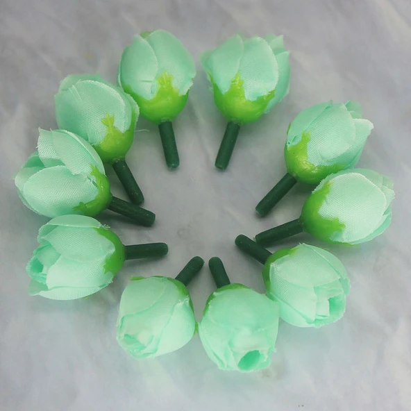 DIY Yapay İpek Gül Çay Tomurcuğu - Su Yeşili