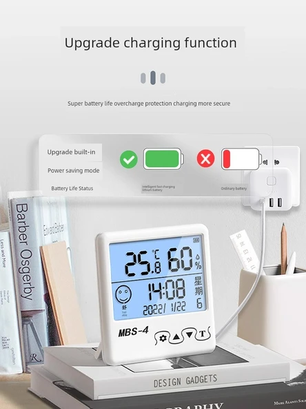 Dijital Sıcaklık ve Nem Ölçer - Akıllı USB Şarjlı - 3