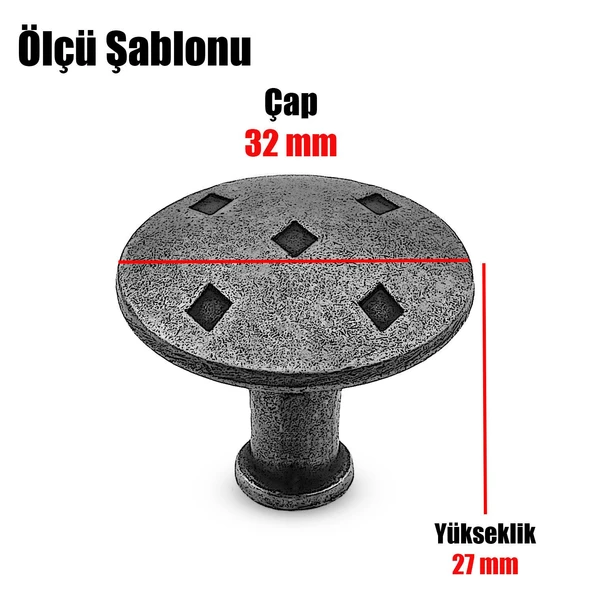 Big Düğme 10 ADET Kulp Mobilya Mutfak Çekmece Dolap Dolabı Kapak Kulpu Kulpları Kulbu Bakır Metal - Resim 6