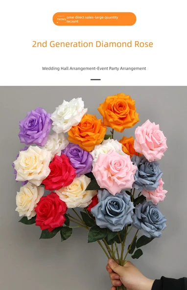 Elmas Gül Yapay Çiçek - 9 Elmas Turuncu Gül - Resim 4