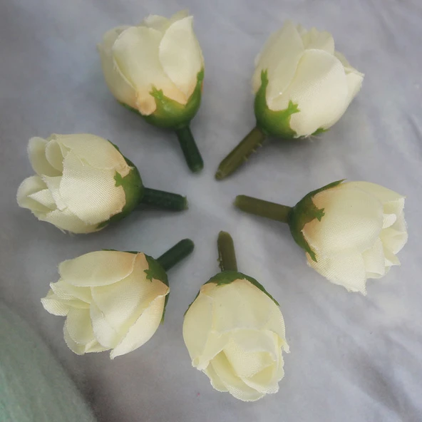 DIY Yapay İpek Gül Çay Tomurcuğu - Soluk Şampanya