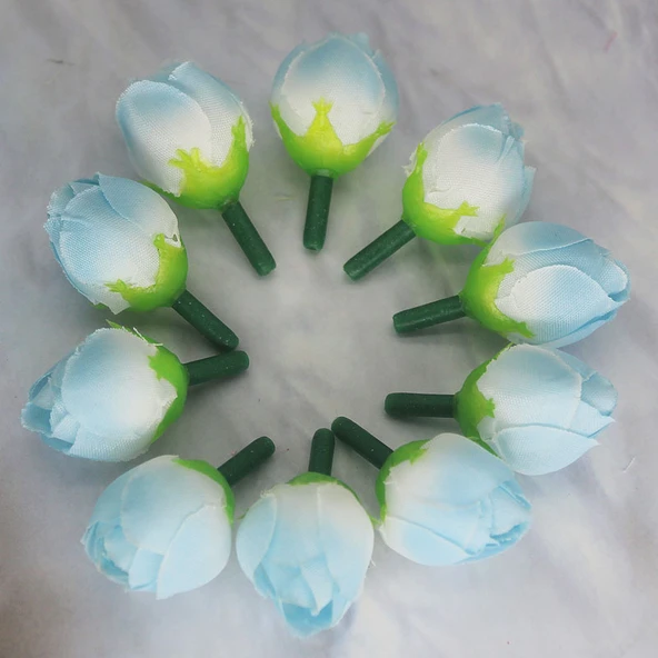 DIY Yapay İpek Gül Çay Tomurcuğu - Gök Mavisi