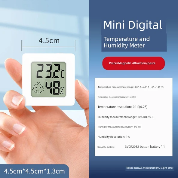 Mini Dijital Sıcaklık Nem Ölçer KD31 Beyaz Anahtarlı