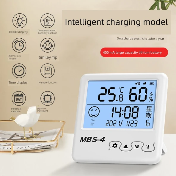 Dijital Sıcaklık ve Nem Ölçer - Akıllı USB Şarjlı