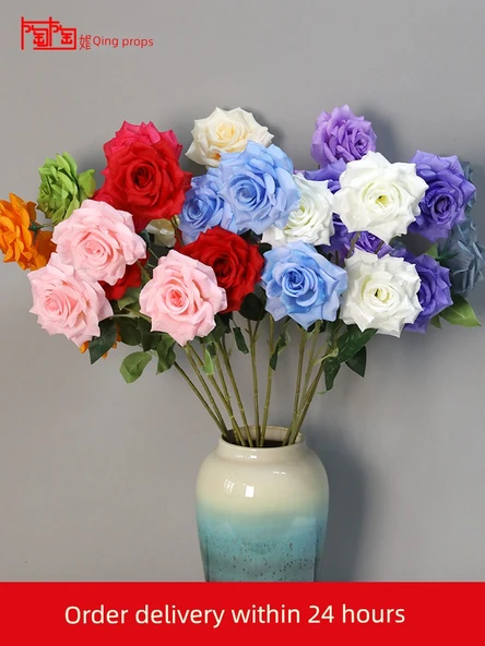 Elmas Gül Yapay Çiçek - 9 Elmas Turuncu Gül - Resim 3