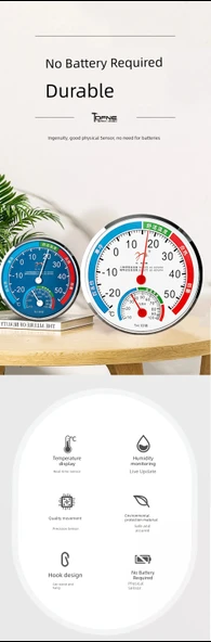 Duvar Tipi Termometre Higrometre - [Yükseltilmiş-Braketli] Beyaz Kare Kadran - Resim 6