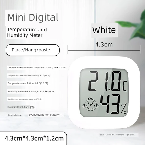 Mini Dijital Sıcaklık Nem Ölçer 0726 Beyaz