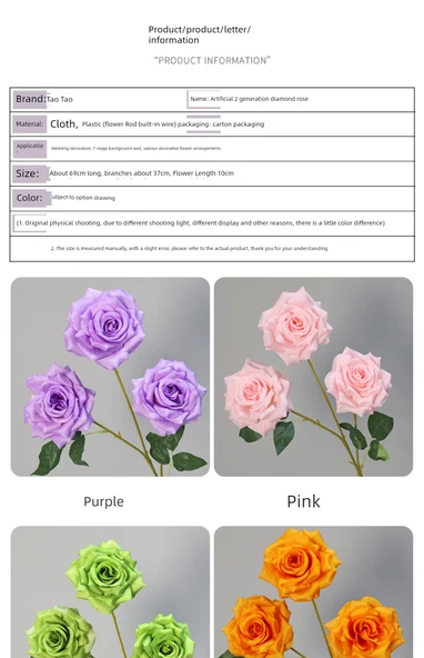 Elmas Gül Yapay Çiçek - 9 Elmas Turuncu Gül - Resim 9