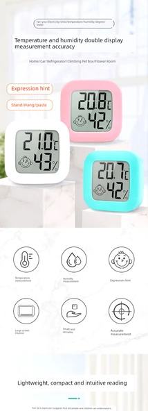 Mini Dijital Sıcaklık Nem Ölçer 0726 Beyaz - 8