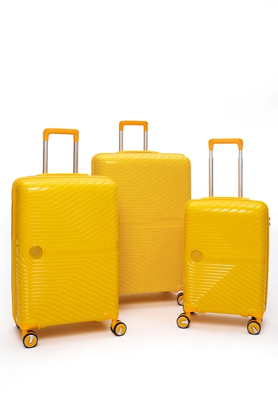 Elatae Exclusive Pro Polipropilen Kırılmaz 3'lü Valiz Seti Büyük - Orta ve Kabin Boy Sarı 5239 ürün görseli