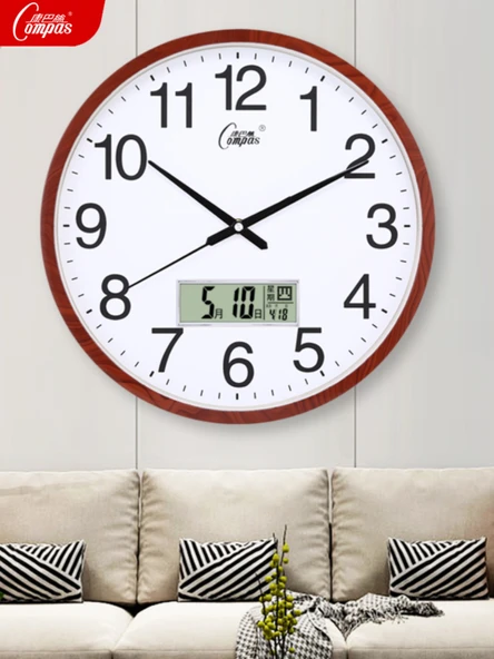 30cm Ahşap Desenli Beyaz Kadran Takvimli Duvar Saati - Açık Gri - 5