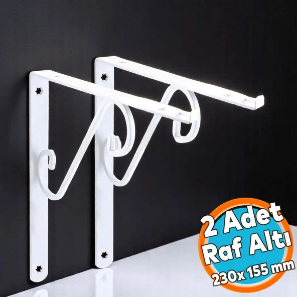 Raf Altı Ayak Ferforje Beyaz Ayarlanabilir Aparatlı Raf Tutucu 230 x 155 mm 2 ADET