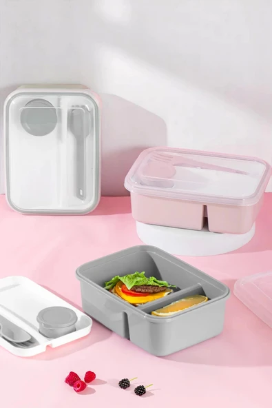 Tilbe Home Kendinden Kaşık Çatallı Sosluklu Bölmeli Beslenme Kabı - Taşınabilir Lunch Box Soft - 2