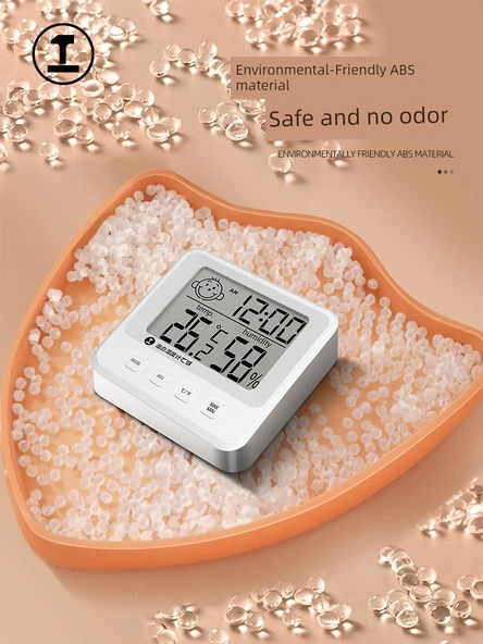 Bebek Odası Termometre Higrometresi - Arkadan Aydınlatmalı, Alarm, Takvim ve Askılı - 5