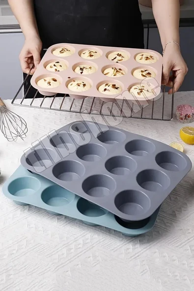 Tilbe Home 12'li Silikon Muffin Kalıbı Kurabiye Tatlı Kalıbı Yapışmaz Gıdaya Uygun Pişirme Cupcake Kek Kapsülü - 4
