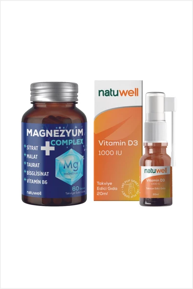 NATUWELL Magnezyum Complex 60 Tablet + D3 1000 Ünite Sprey 20 ml