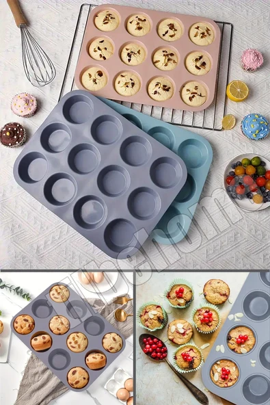 Tilbe Home 12'li Silikon Muffin Kalıbı Kurabiye Tatlı Cupcake Kek Kalıbı Yapışmaz Gıdaya Uygun Pişirme Kapsülü - 2
