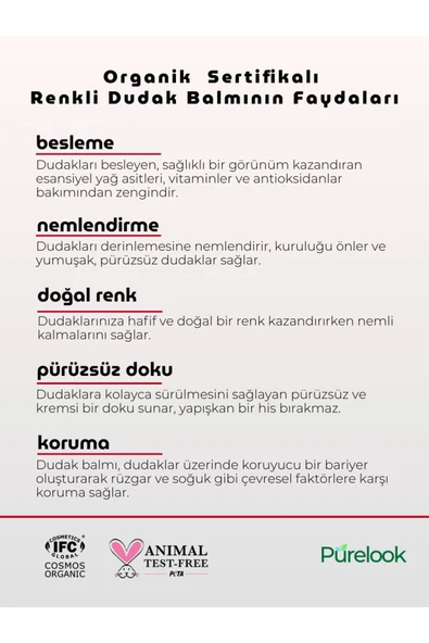 PURELOOK Renkli Dudak Balmı 5ml (ORGANİK) - 3