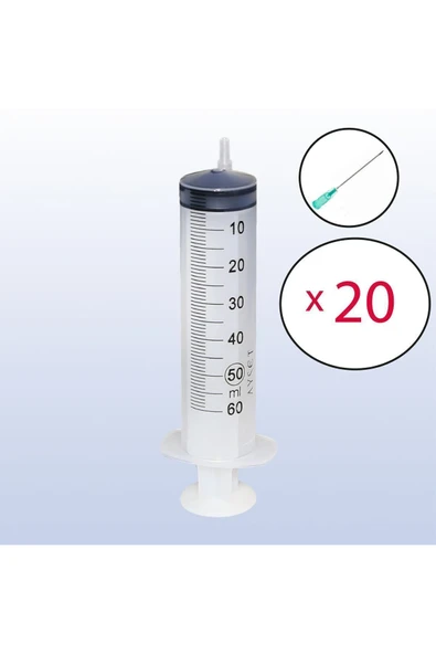AYSET 50 ml (20 ADET) Enjektör Yeşil İğneli Steril 50 cc Şırınga 38mm 21g