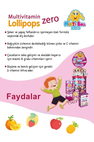 Multiball Zero ( Şekersiz ) 15 Adet Lolipops ( 12 Vitamin 3 Mineral ) - 4