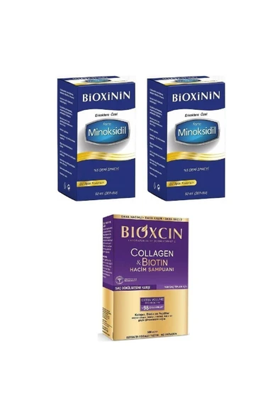 BİOXİNİN Forte Minoksidil %5 Deri Spreyi 60 Ml 2 Adet + Bioxcin Collagen & Biotin Hacim Şampuanı 300