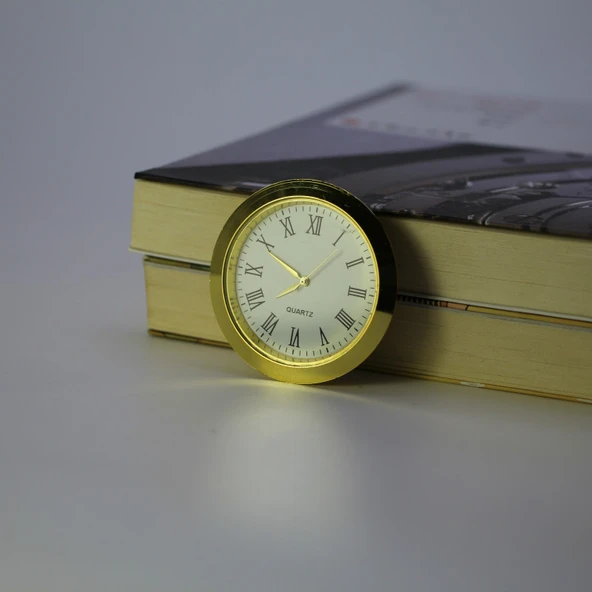Mini Araba Saati - 45/40mm - Altın Kasa - Beyaz Zemin - Romen Rakamlı