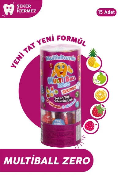 Multiball Zero ( Şekersiz ) 15 Adet Lolipops ( 12 Vitamin 3 Mineral )