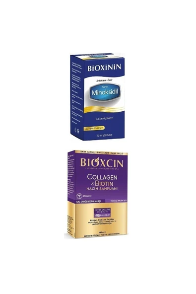 BİOXİNİN Forte Minoksidil %5 Deri Spreyi 60 Ml + Bioxcin Collagen & Biotin Hacim Şampuanı 300 Ml
