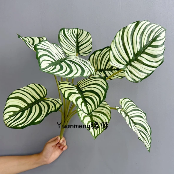 Yapay Yeşil Yapraklı Bonsai Bitki - 10 Yapraklı Beyaz Elma Yaprağı 50cm Yükseklik 45cm Genişlik