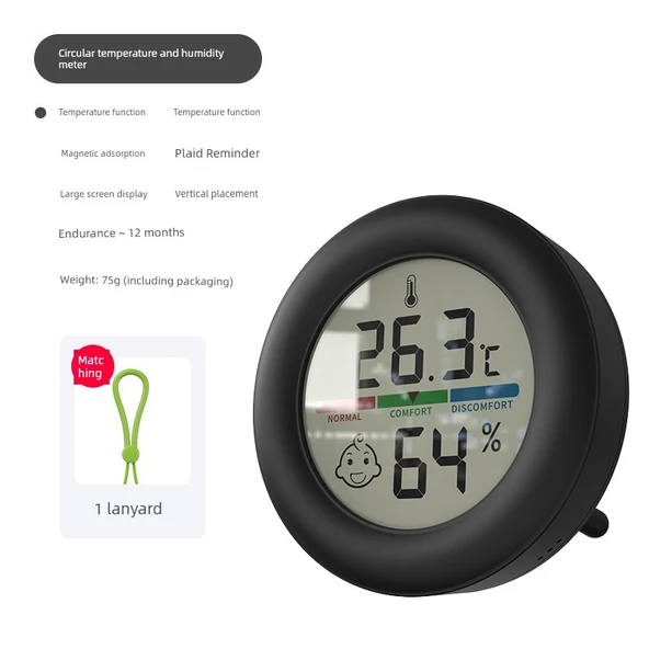 İç Mekan Termometre Higrometre - Siyah Minimalist