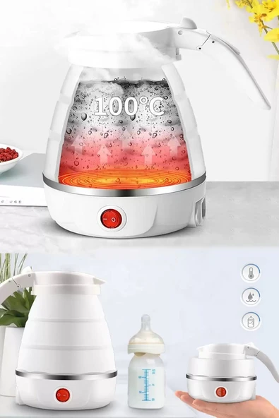 Tilbe Home Silikon Katlanır Elektrikli Kahve Çay Su Isıtıcı Kettle Taşınabilir Seyahat Piknik 600ml. - 4