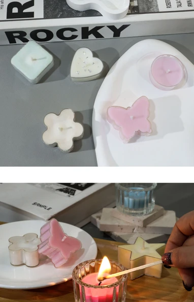 DIY Aromaterapi Mum Yapım Seti - Beş Köşeli Yıldız Çay Mumu Kabı 2'li Paket - 11
