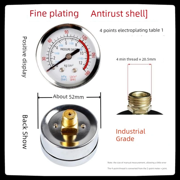 Y40 Y50 Yatay Basınç Ölçer - Elektrostatik Paslanmaz 2 Nokta Diş - Resim 7