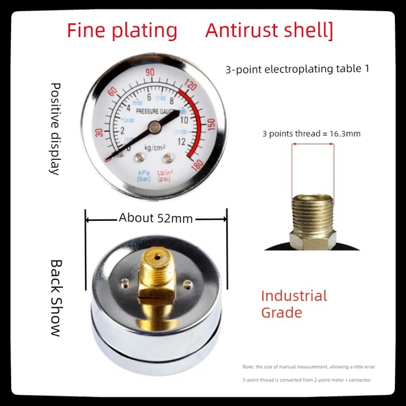 Y40 Y50 Yatay Basınç Ölçer - Elektrostatik Paslanmaz 2 Nokta Diş - Resim 6