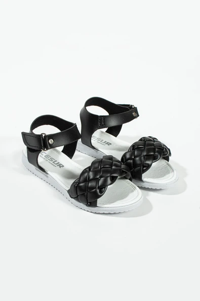 Albishoes Kız Çocuk Cırtlı Yazlık Hafif Rahat Taban Çocuk Sandalet Örgülü Yumuşak Sandalet (25-35) - 4
