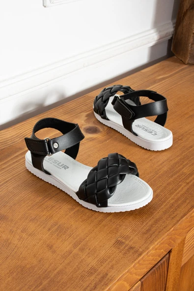 Albishoes Kız Çocuk Cırtlı Yazlık Hafif Rahat Taban Çocuk Sandalet Örgülü Yumuşak Sandalet (25-35)