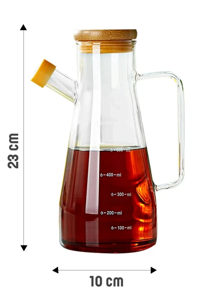 Tilbe Home Bambu Kapaklı Cam Yağdanlık Vakumlu Silikon Stantlı Sirkelik Zeytinyağı Şişesi Yağlık 900 ml Set - 3
