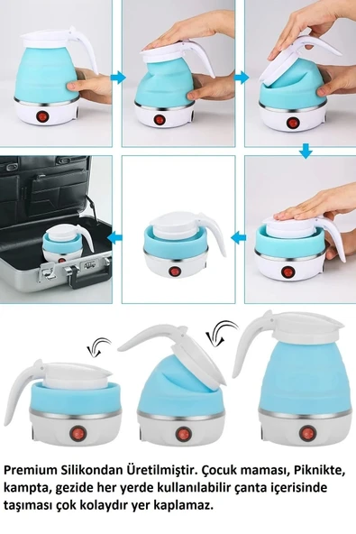 Tilbe Home Silikon Katlanır Elektrikli Çay Kahve Su Kettle Mavi Taşınabilir Seyahat Piknik Çaydanlık 600ml - 2