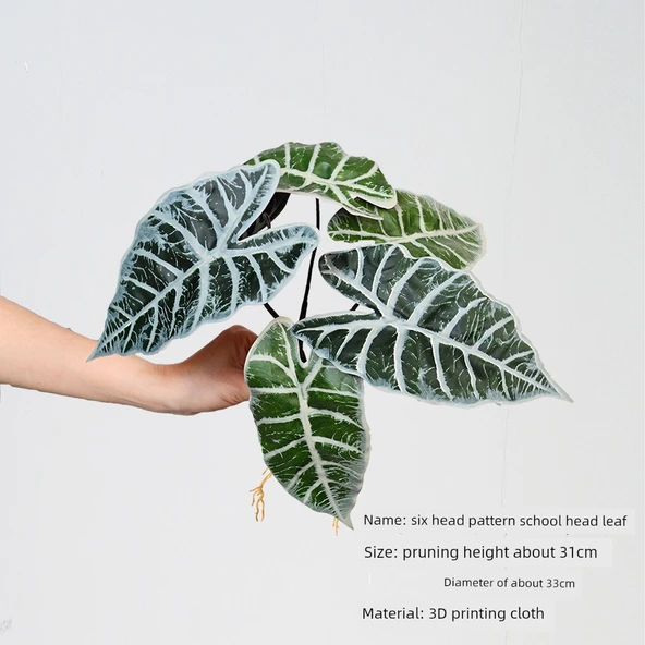 Yapay Yeşil Yapraklı Bonsai Bitki - Altı Başlı Desenli Taro Yaprağı