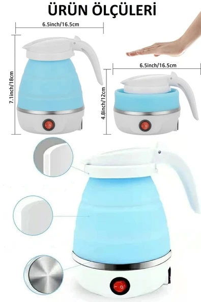Tilbe Home Silikon Katlanır Elektrikli Çay Kahve Su Kettle Mavi Taşınabilir Seyahat Piknik Çaydanlık 600ml - 4