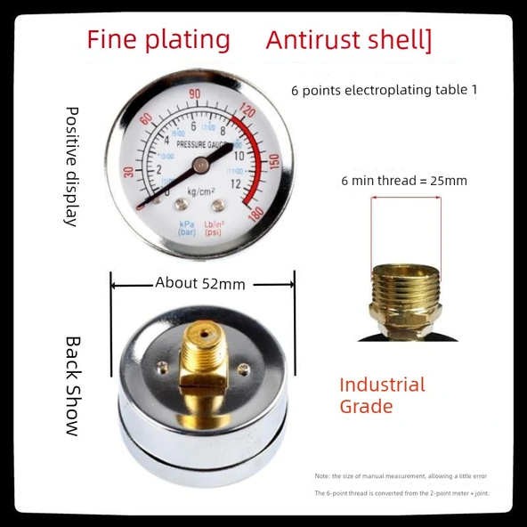 Y40 Y50 Yatay Basınç Ölçer - Elektrostatik Paslanmaz 2 Nokta Diş - Resim 8