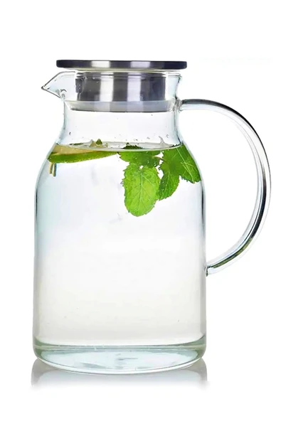 Tilbe Home Borosilikat Cam Sürahi 1800ml Isıya Dayanıklı Metal Kapaklı Bitki Çayı Demliği Meşrubat Su Sürahisi - 2
