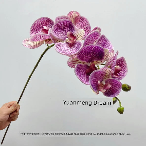 Yapay 7 Başlıklı Yumuşak Dokulu Phalaenopsis Orkide Çiçeği - Gül Kırmızısı