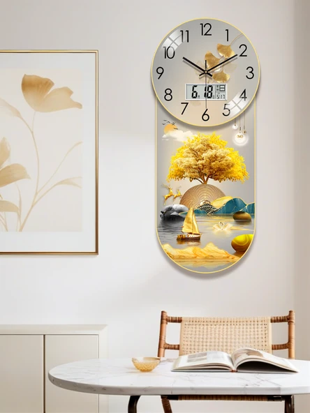 Oturma Odası Modern Takvimli Duvar Saati - 12 inç İleri Desenli - 6